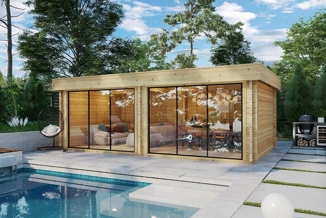 Modernes Gartenhaus Roberta aus Holz mit Aluminium-Schiebetüren, B/T: 7 x 4 m - Bild 1