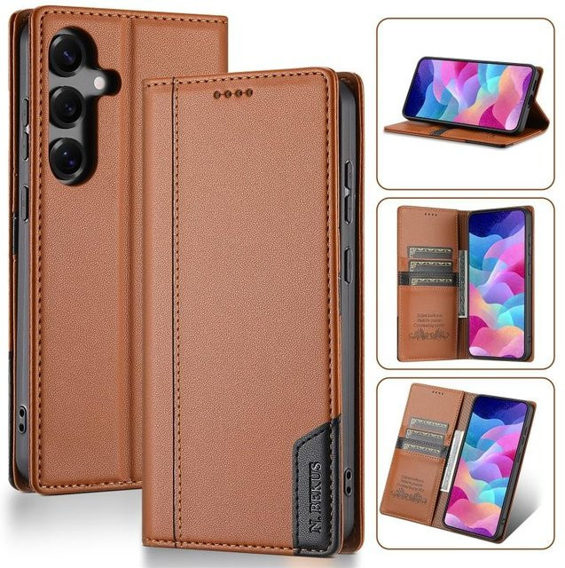 Samsung Magnetische Leder-Geldbörse und Handyhülle mit Diebstahlschutz für Galaxy S24 Ultra, S23 Plus, S22, S21, S20, FE, S10 in Braun - Bild 1