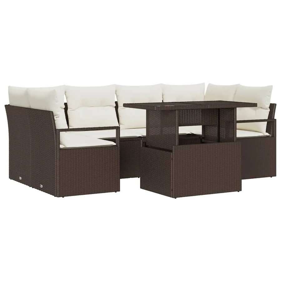 vidaXL Garten-Sofa-Set aus Poly-Rattan in Braun, 7-teiliges L-Shape Lounge-Set mit Polsterkissen und integriertem Stauraum - Bild 2