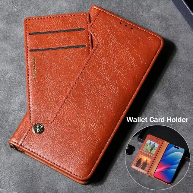 Magnetische Business Leder Flip Wallet Schutzhülle für Apple iPhone 16 15 14 13 Pro Max mit Kartenhalter in Grau - Bild 1
