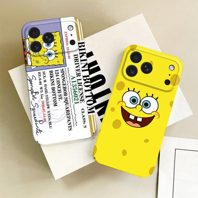 SpongeBob Handyhülle für iPhone 17 16 15 14 13 12 11 Plus Pro Max Mini Glänzende HD Hartschalen-Schutzhülle - Bild 1