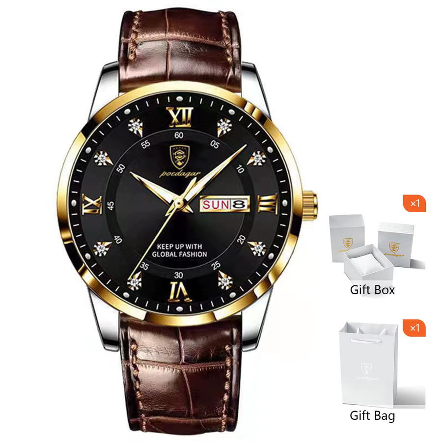 POEDAGAR Armbanduhr, Quarz, Leder, Schwarz, Herren - Bild 7