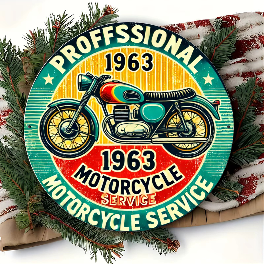 Potdemiel Retro-Metallschild 1963 Professioneller Motorradservice Rundes Aluminiumschild Multicolour Durchmesser: 20,3 cm - Bild 5