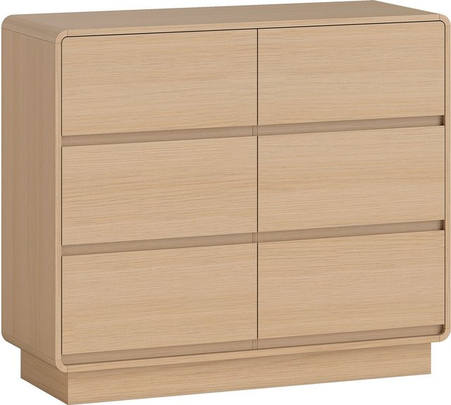 HOMCOM Sideboard Kommode mit 6 Schubladen in Naturholz, moderner Aufbewahrungsschrank mit abgerundeten Kanten für Wohnzimmer, Küche oder Esszimmer, B/T/H: 100 x 38 x 86 cm - Bild 1