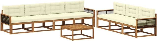 vidaXL Outdoor-Sofagarnitur aus Akazienholz mit 8-teiligem Set in Natur und Creme mit UV-beständigen Kissen - Bild 1