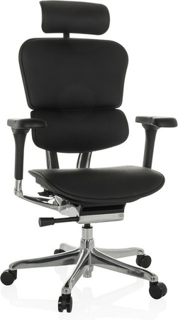 hjh OFFICE Luxus Chefsessel ERGOHUMAN GEN2 aus Leder mit Armlehnen und Kopfstütze, Schwarz, höhenverstellbar
