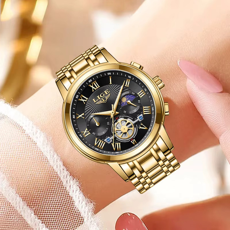 LIGE Armbanduhr Chronograph, Quarz, Edelstahl, Gold, Bicolor, Damen - Bild 5