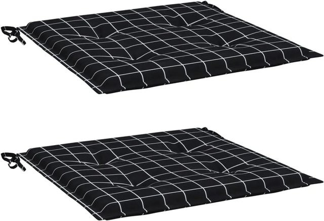 vidaXL Gartenstuhl-Kissen 2er-Set aus wasserabweisendem Oxford-Gewebe, Schwarz-weiß Karomuster, B/T/H: 50 x 50 x 4 cm - Bild 1
