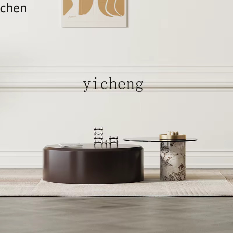 ZML minimalistischer Couchtisch in Schwarz, runde Kombination mit glänzender Oberfläche für dein Wohnzimmer - Bild 2