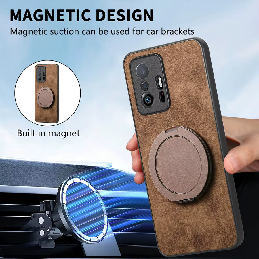 Luxus-Schutzhülle für Xiaomi 13T in Purple mit Leder-Rückseite und Ringständer - Bild 2