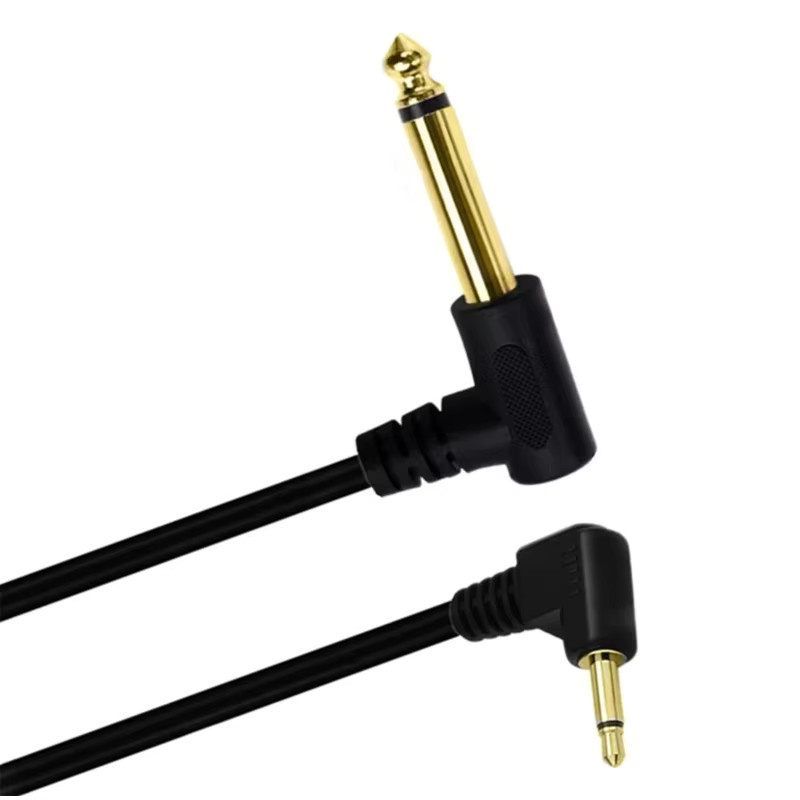 BSN Audiokabel Schwarz 1,8 m mit 6,35 mm Mono-Stecker auf 3,5 mm TS-Mono-Stecker 90 Grad Winkeladapter - Bild 4