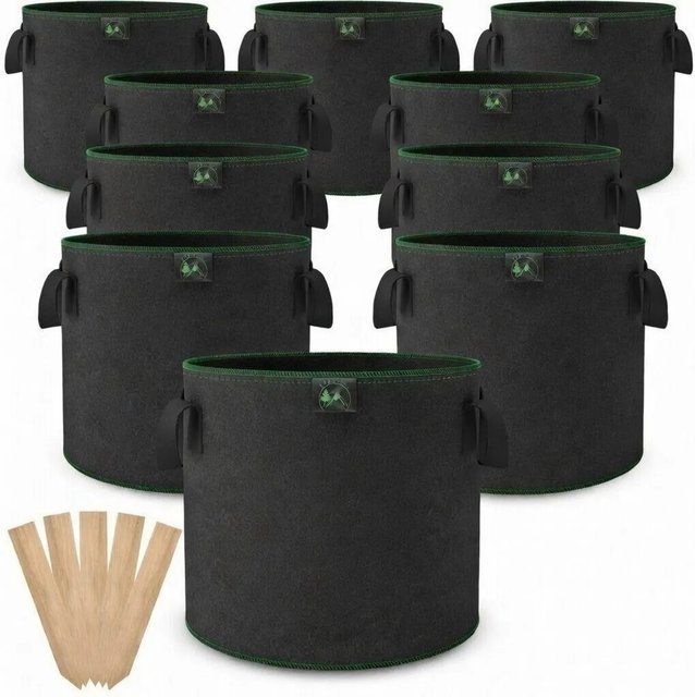 TTL GARDEN Pflanzsack 10er Set aus Filz, 6L Pflanzentöpfe in Schwarz und Holzoptik, Durchmesser: 20 cm - Bild 1