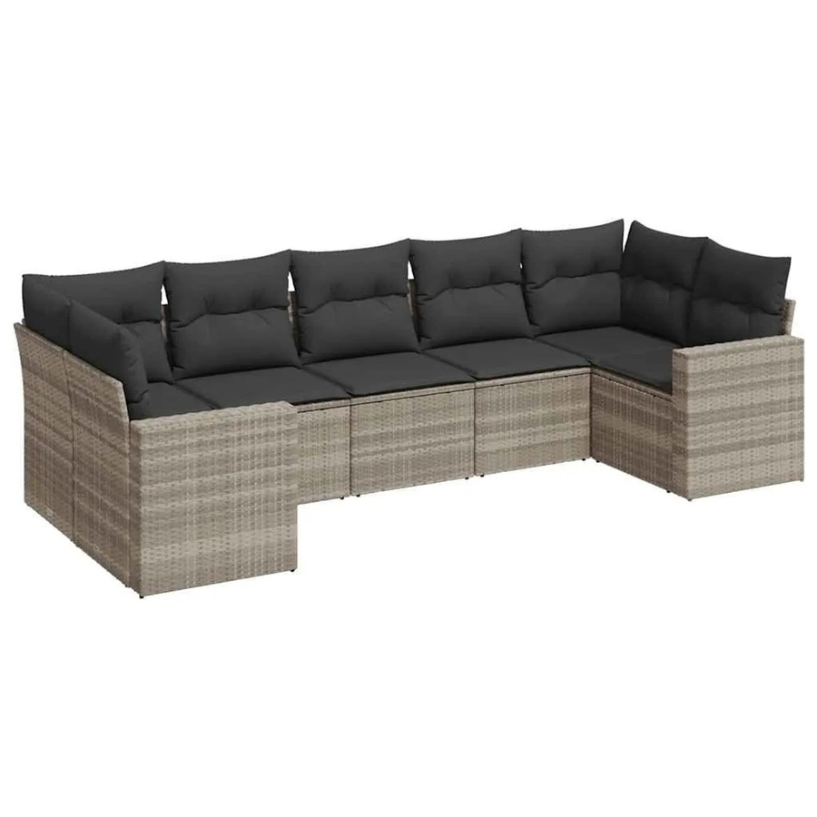 vidaXL 7-teilige Garten-Sofagarnitur in L-Form aus PE-Rattan und pulverbeschichtetem Stahl in Hellgrau mit UV-beständigen Polsterkissen - Bild 2