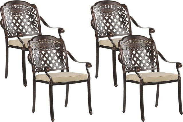 Beliani Gartenstuhl Retro in Braun und Beige mit Polsterung aus Aluminium und wetterfestem Polyester, B/T/H: 64 x 53 x 92 cm - Bild 1