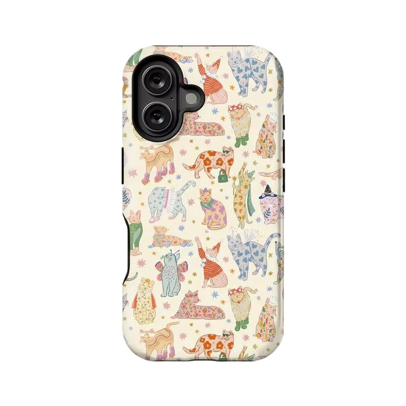 Clmj Handyhülle mit Katzen- und Erdbeer-Design für iPhone 17 16 15 14 13 12 11 Pro Max Plus XS XR Air Doppelschichtige Rückabdeckung - Bild 2