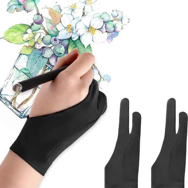 Anti-Touch-Zeichenhandschuhe mit zwei Fingern für Tablet und digitales Board in Schwarz - Bild 1