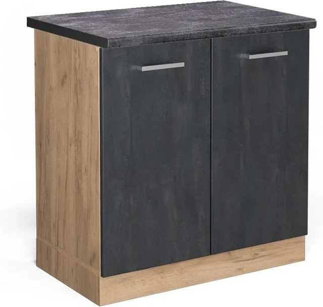 Vicco Spülenunterschrank R-Line in Schwarz Beton und Goldkraft Eiche, Breite: 80 cm - Bild 1