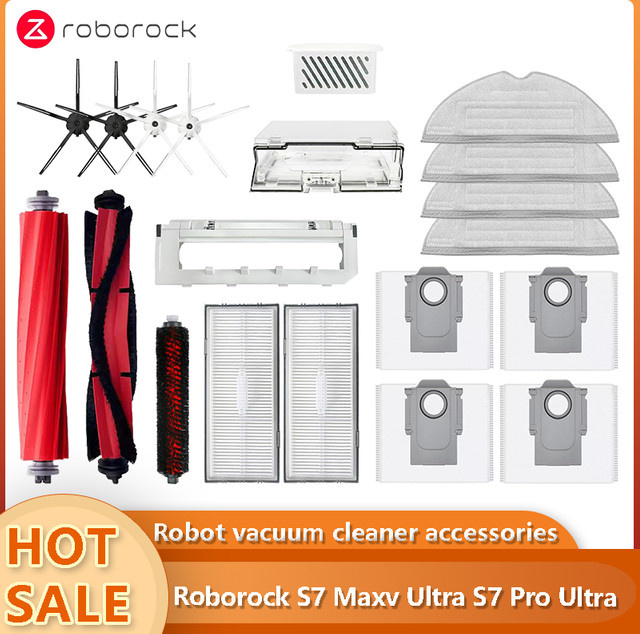 Roborock S7 Maxv Ultra und S7 Pro Ultra Zubehör-Set in Schwarz aus Kunststoff mit Hauptbürste, Seitenbürste, Wischmopp, Hepa-Filter, Staubbeutel und Reinigungsrollbürste - Bild 1