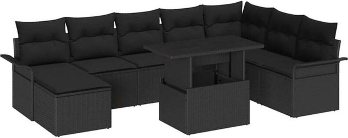 vidaXL Garten-Sofa-Set mit 9-teiligem Zubehör und integriertem Stauraum in Schwarz aus Rattan und Metall - Bild 1