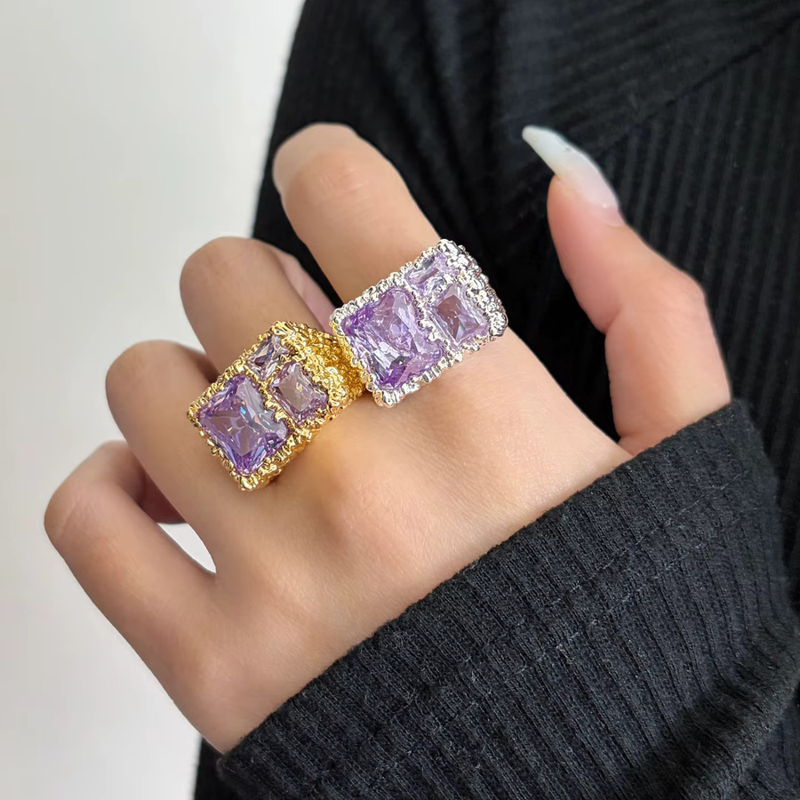 DINGABIYU Ring, bunter quadratischer offener Kristallring, Damen - Bild 2