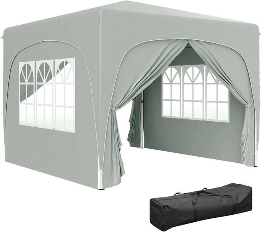 Outsunny Pop-up Faltpavillon mit 4 Seitenteilen und UV-Schutz 50+, wasserabweisend und winterfest, Hellgrau, B/H/L: 300 x 273 x 300 cm - Bild 3