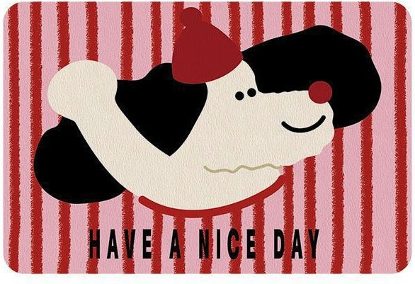 Niedliche Cartoon Hund Fußmatte aus Crystal Fleece in Rot, rutschfest und saugfähig für Badezimmer und Flur, B/T: 60 x 40 cm - Bild 1
