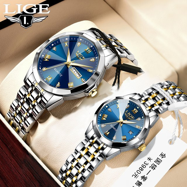 LIGE Armbanduhr Edelstahl, Quarz, Blau, Bicolor, Unisex - Bild 1