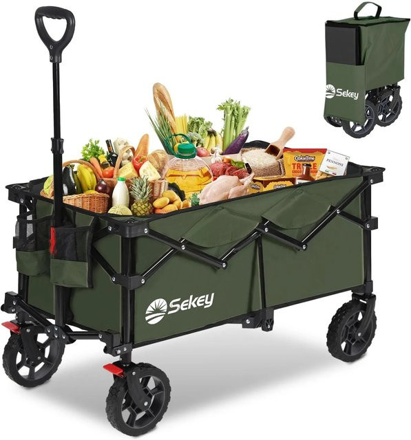 Sekey Faltbarer Bollerwagen mit verstellbarem Handgriff in Olivgrün, Tragkraft 150 kg, Volumen 150 l - Bild 1