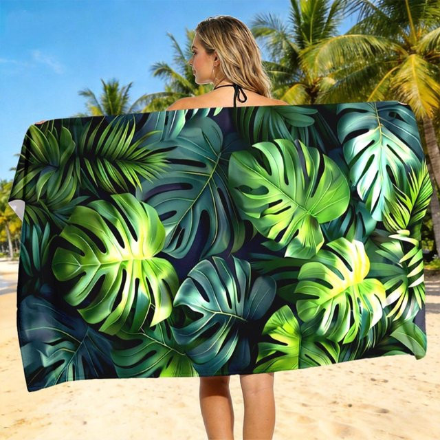 JMG Household Supplies Strandtuch mit tropischem Monstera-Print, grün, schnelltrocknend und sandfrei, B/H: 90 x 180 cm - Bild 1