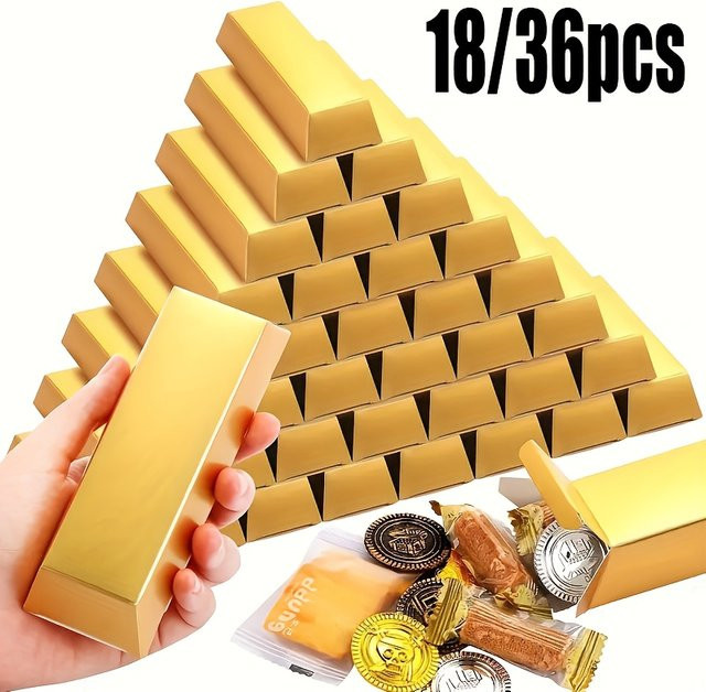 18 oder 36 Stück goldene Bar-Geschenkboxen mit Piratenmotiv für Süßigkeiten und Spielzeug - Bild 1