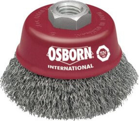 Osborn Topfbürste für Winkelschleifer mit M14x2 Gewinde, gewundener Draht 0,3 mm, Durchmesser 75 mm, Farbe Rot - Bild 1