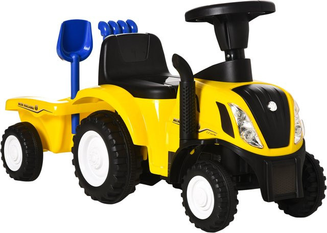 HOMCOM Rutschauto Traktor mit Anhänger, gelb, Kunststoff & Metall, ab 1 Jahr - Bild 1