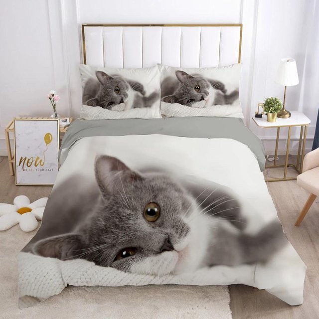 Katzen-Bettwäsche-Set von Your Warm Home mit Kätzchen-Print, grau, Polyester, B/H: 173 x 218 cm, 2-teilig - Bild 1