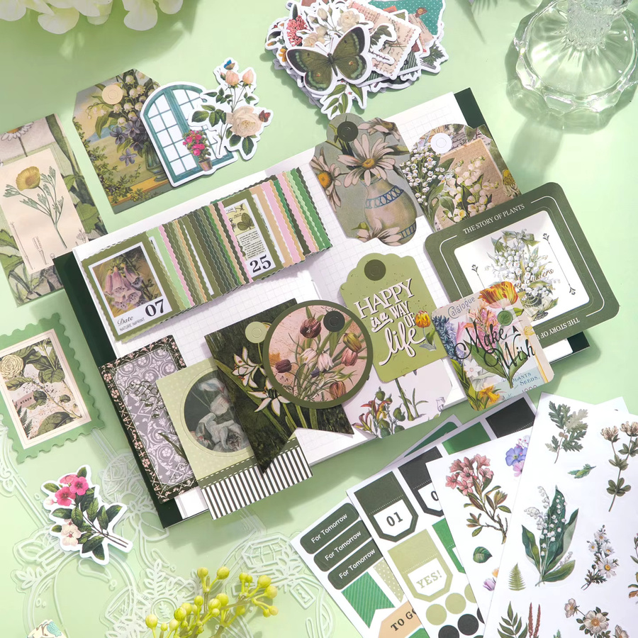 JIANQI DIY Junk Journal Collage Kit mit 180 Teilen aus PET-Aufklebern und Papier in Multicolour - Bild 3