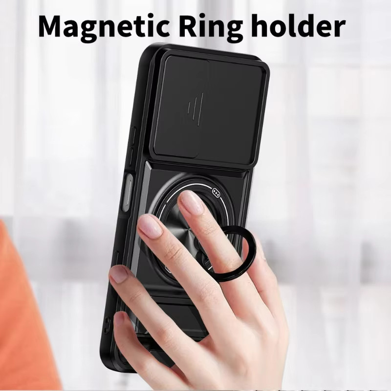 Armor Design Handyhülle für Infinix Hot 70 60i Pro Plus 50 Note 60 Pro 50X 50S 4G 5G mit Schiebefenster, magnetischer Halterung und Schutzabdeckung in Silber - Bild 5