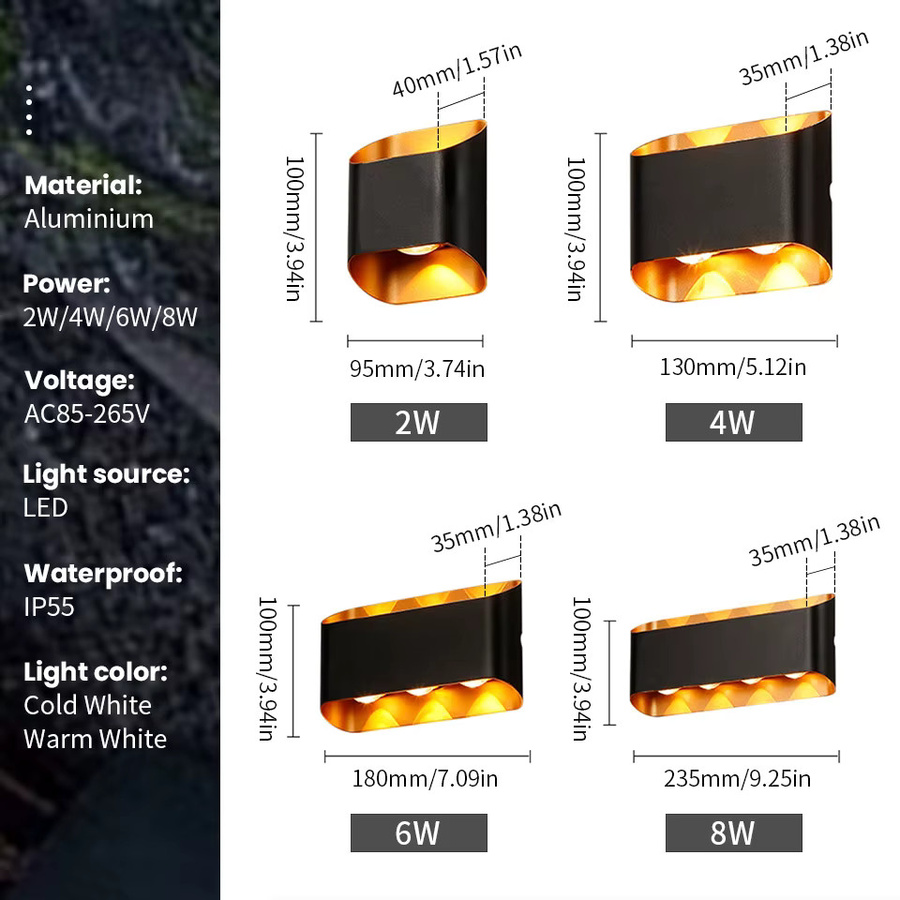 Moderne LED-Wandleuchte aus Aluminium in Schwarz mit Up-Down-Lichteffekt, IP55 wasserdicht, warmweißes Licht für Garten, Flur, Wohnzimmer und Schlafzimmer - Bild 2