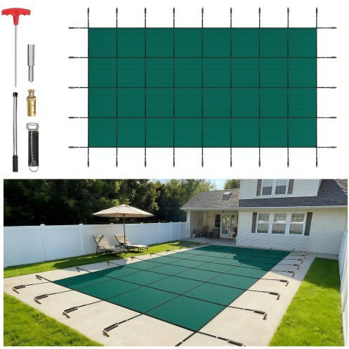 VEVOR Poolabdeckung für rechteckige Eingelassene Pools, Grüne Winter-Sicherheitsabdeckung mit Entwässerungslöchern, B/T: 6,09 x 12,19 m - Bild 1