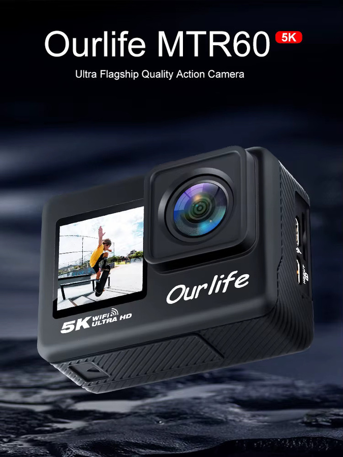 Ourlife MTR60 5K Actionkamera mit 2,0 Zoll Touchscreen, EIS, 170 Grad Sichtfeld, WiFi und Fernbedienung in Schwarz - Bild 5