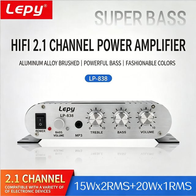 Lepy 838 HiFi-Audioverstärker 2,1-Kanal Stereo-Bass-Soundverstärker mit MP3-Funktion - Bild 1