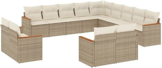 vidaXL 13-teilige Garten-Sofagarnitur in L-Form aus Poly-Rattan mit Kissen in Beige - Bild 1