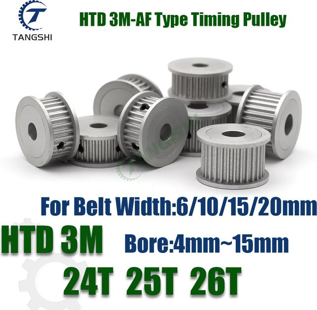 HTD 3M Zahnriemenscheibe Synchronrad in Silber mit 24, 25 oder 26 Zähnen und Bohrung von 4 mm bis 15 mm für Riemenbreiten von 6 mm bis 20 mm - Bild 1