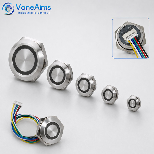 VaneAims Metall-Druckknopf LED-Lichtschalter Silber, Wasserdichter Momentan-Schalter 12V/220V 1NO mit Doppelkopf-Kabelanschluss - Bild 1