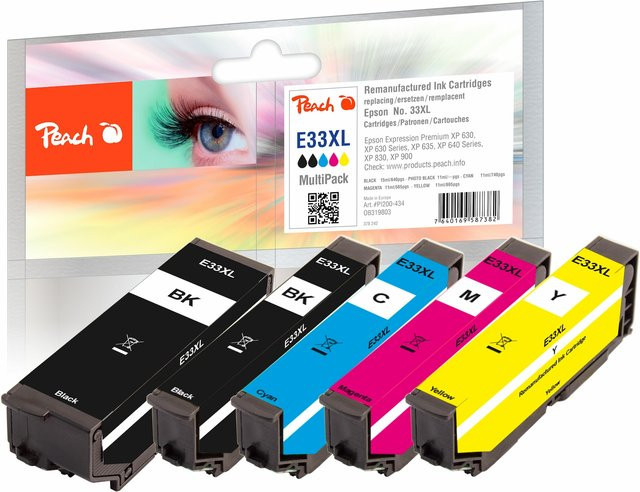 Peach E33 5er Set Druckerpatronen XL (Schwarz und Mehrfarbig) ersetzt Epson T3357, No. 33XL, C13T33574010 für Epson Expression Premium XP-530, wiederaufbereitet - Bild 1