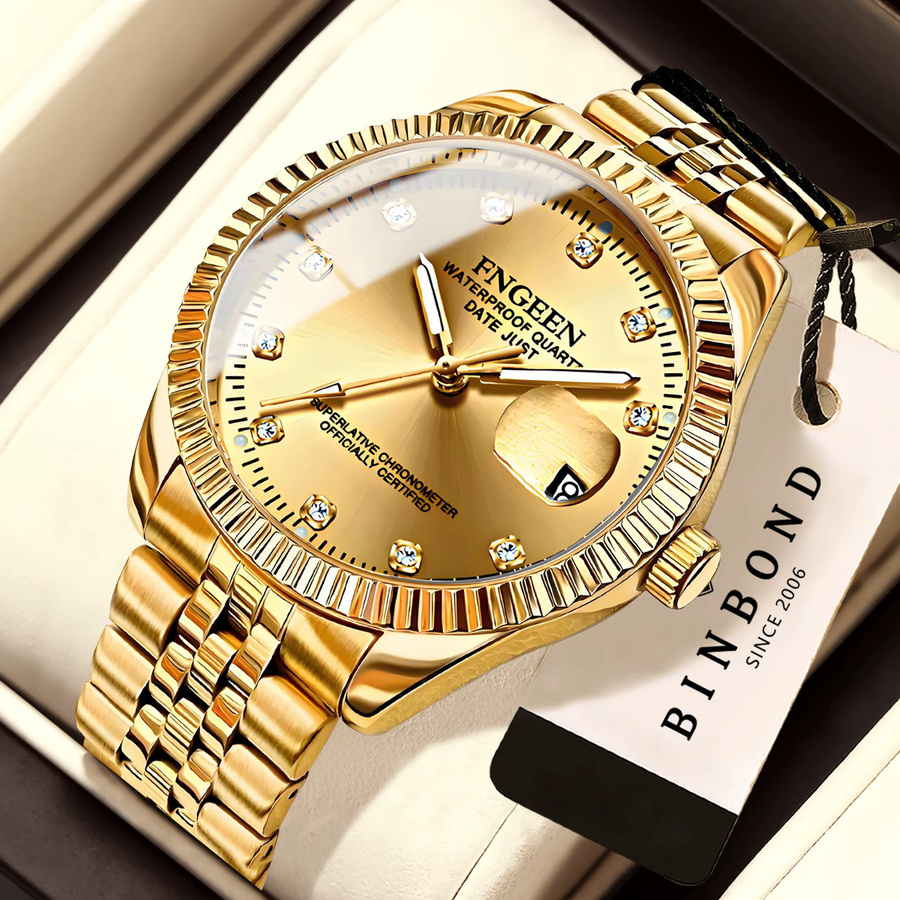 BINBOND Armbanduhr Quarz, Edelstahl, Gold, Herren, Analoguhr - Bild 2