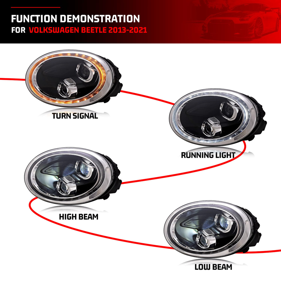 LED-Scheinwerfer mit Startanimation und sequentiellen Blinkern für Volkswagen VW Beetle 2013–2019, Schwarz - Bild 2