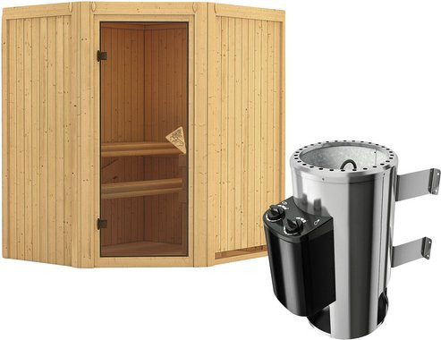 Karibu Sauna Tuckum aus Fichtenholz in Beige inklusive 3.6 kW Saunaofen mit integrierter Steuerung für 3 Personen, B/T/H: 198 x 151 x 170 cm - Bild 1