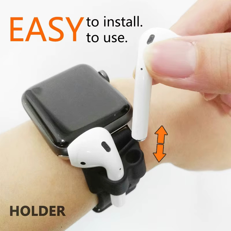 Silikon-Halterclip für Apple AirPods und Apple Watch in Schwarz als Anti-Verlust Halterung - Bild 2