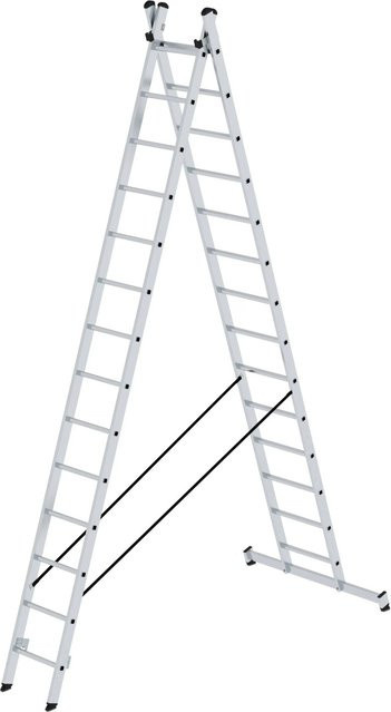 PROREGAL Sprossen-Mehrzweckleiter 2-teilig mit Traverse in Silber, 2 x 14 Sprossen - Bild 1