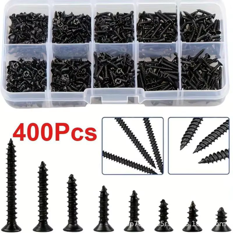 JETTING M2 Selbstschneidende Schrauben Sortiment Kit in Schwarz für Holz, 400/800 Stück Set - Bild 3