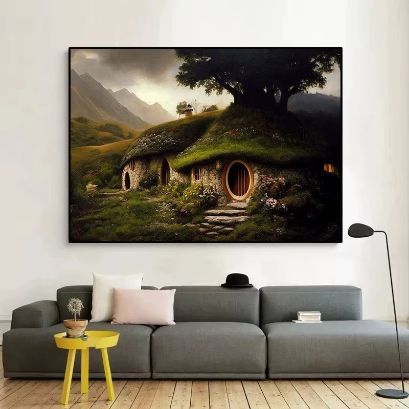S-Shire Leinwandbild Hobbit-Höhle Landschafts-Poster als Wandkunst für dein Wohnzimmer in Mehrfarbig - Bild 2